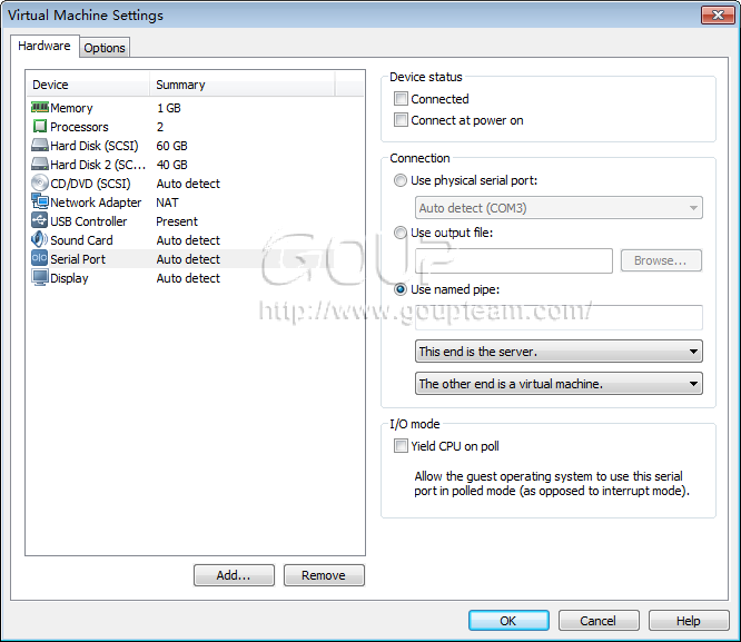 vmware虚拟机串口调试Serial Port配置
