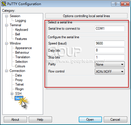PuTTY Serial端口配置